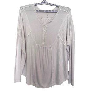 Free People Womens Large White Leo Henley Oversized Long Sleeve Sweater Top